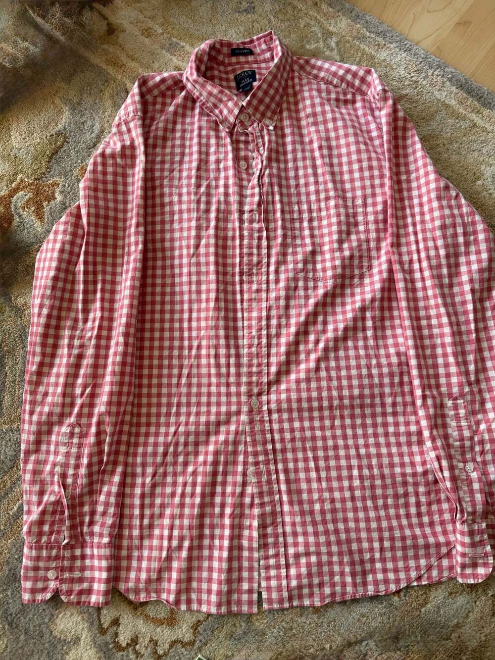 J.Crew Men's Flex Washed Classic Fit Long Sleeve Gingham Button-Down Shirt, Red